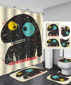 Cartoon Dinosaur Black Waterproof Lid Set Shower Curtain
