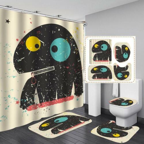 Cartoon Dinosaur Black Waterproof Lid Set Shower Curtain