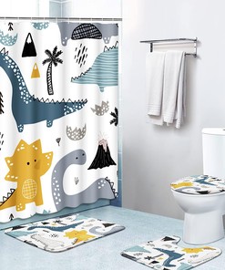 Cartoon Dinosaur Funny Kids Waterproof Bathroom Shower Curtain