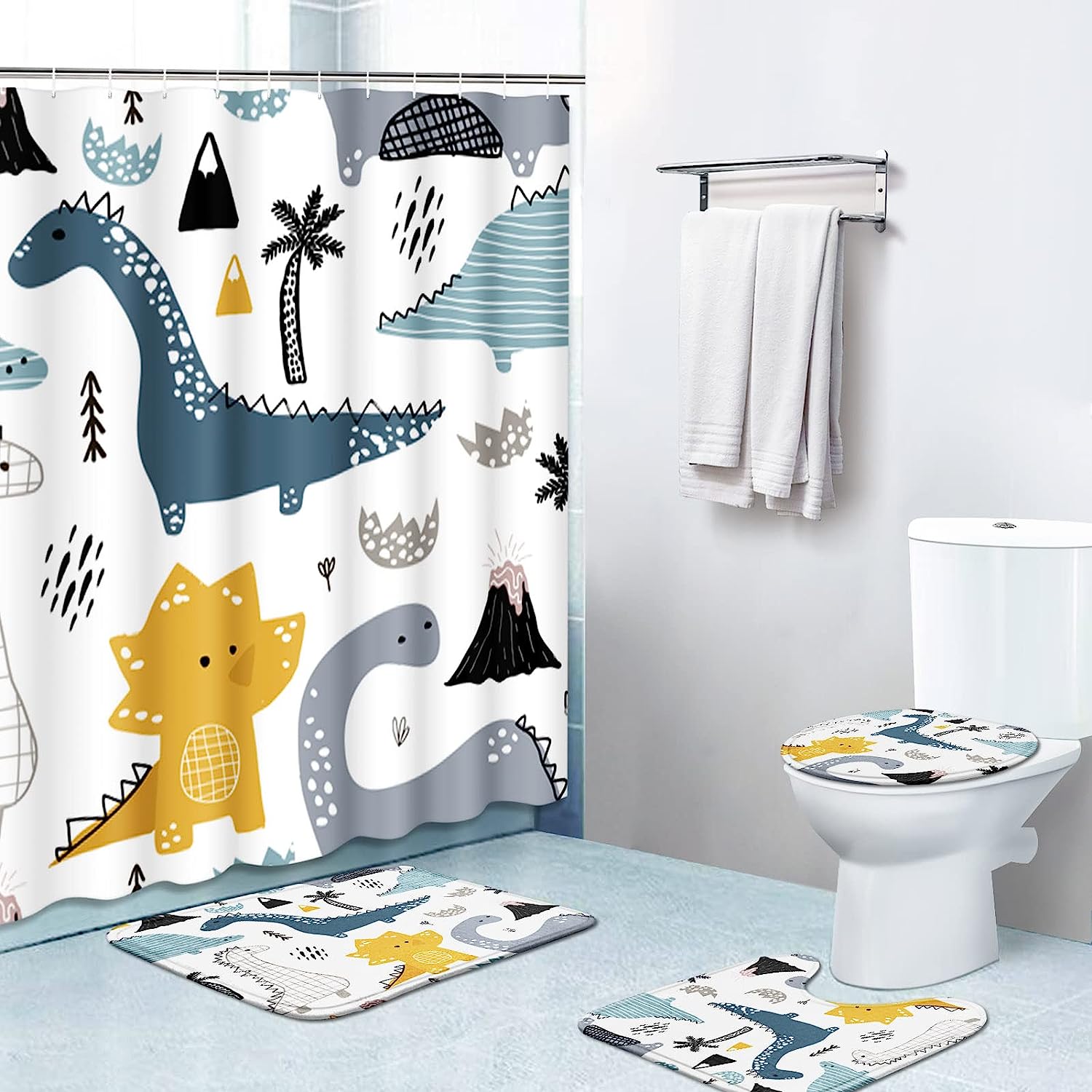 Cartoon Dinosaur Funny Kids Waterproof Bathroom Shower Curtain