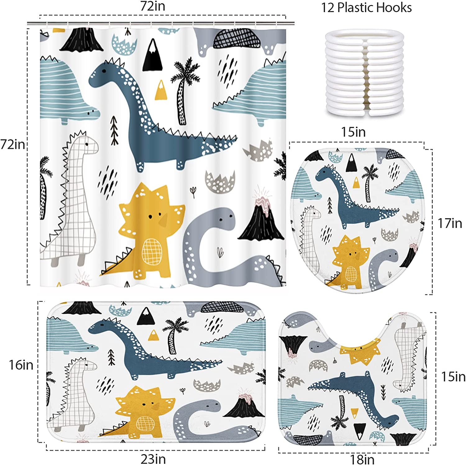 Cartoon Dinosaur Funny Kids Waterproof Bathroom Shower Curtain - Image 2