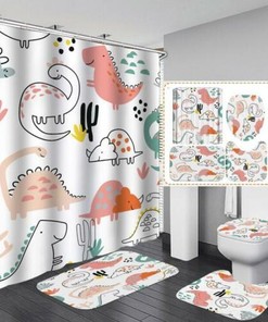 Cartoon Dinosaur Kids Waterproof Lid Set Shower Curtain