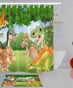 Cartoon Dinosaur Print Shower Curtain - Fabric for Bathroom Hooks