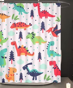 Cartoon Dinosaur Shower Curtain Multi Color Cute Animals Bath Curtain for Kids Bathroom Decor