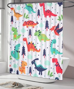 Cartoon Dinosaur Shower Curtain Multi Color Cute Animals Bath Curtain for Kids Bathroom Decor