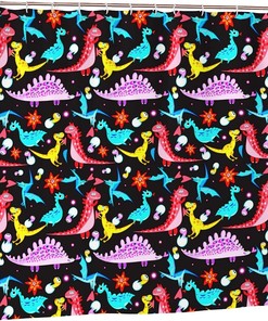 Cartoon Dinosaur Shower Curtain with Large Size and Waterproof Cloth for Fun Bathroom Decor 