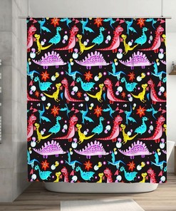 Cartoon Dinosaur Shower Curtain with Large Size and Waterproof Cloth for Fun Bathroom Decor