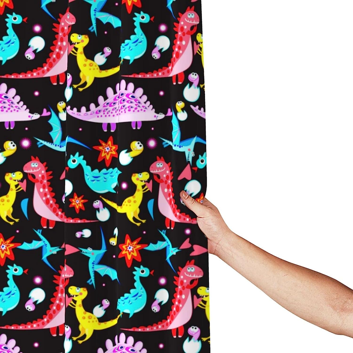Cartoon Dinosaur Shower Curtain with Large Size and Waterproof Cloth for Fun Bathroom Decor