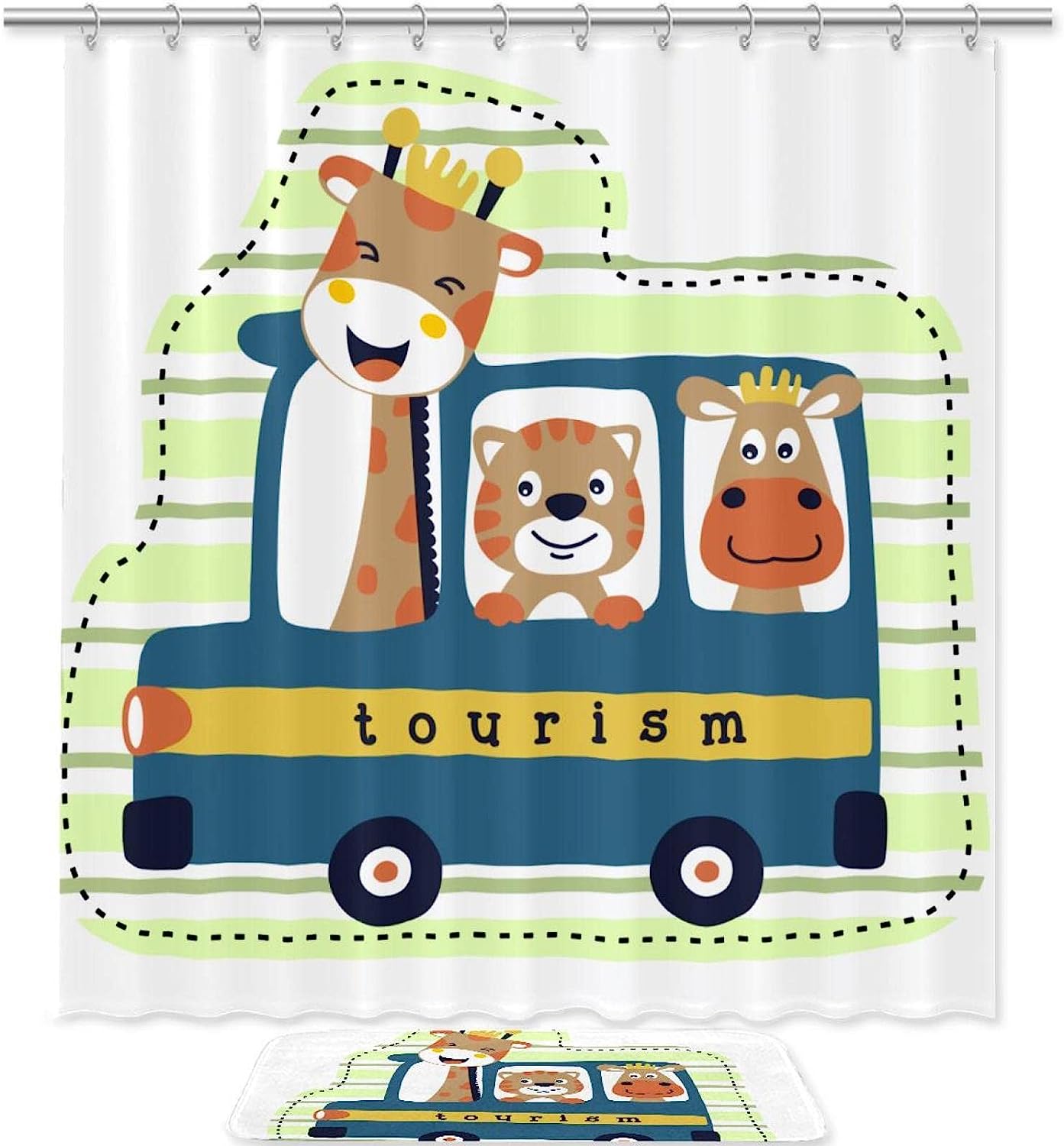 Cartoon Dinosaur Travel Shower Curtain - A Fun And Playful Bathroom Idea