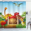 Cartoon Dinosaurs in Park Printed Shower Curtain for Kid's Bathroom Decor- Waterproof and Novelty 