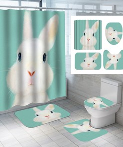 Cartoon Easter Bunny Rabbit Waterproof Shower Curtain Set