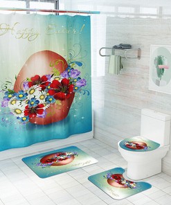 Cartoon Easter Egg Flower Print Shower Curtain, Ideal For Bathroom Decoration