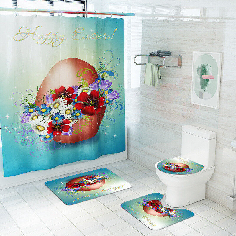 Cartoon Easter Egg Flower Print Shower Curtain, Ideal For Bathroom Decoration