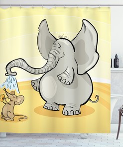 Cartoon Elephant Bathing Mouse With Trunk Kids Decor Shower Curtain