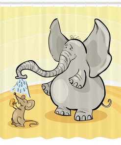 Cartoon Elephant Bathing Mouse With Trunk Kids Decor Shower Curtain