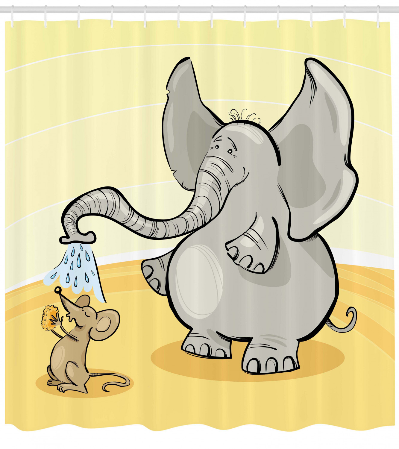 Cartoon Elephant Bathing Mouse With Trunk Kids Decor Shower Curtain
