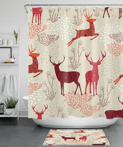 Cartoon Elk Shower Curtain For Bohemian Bathroom