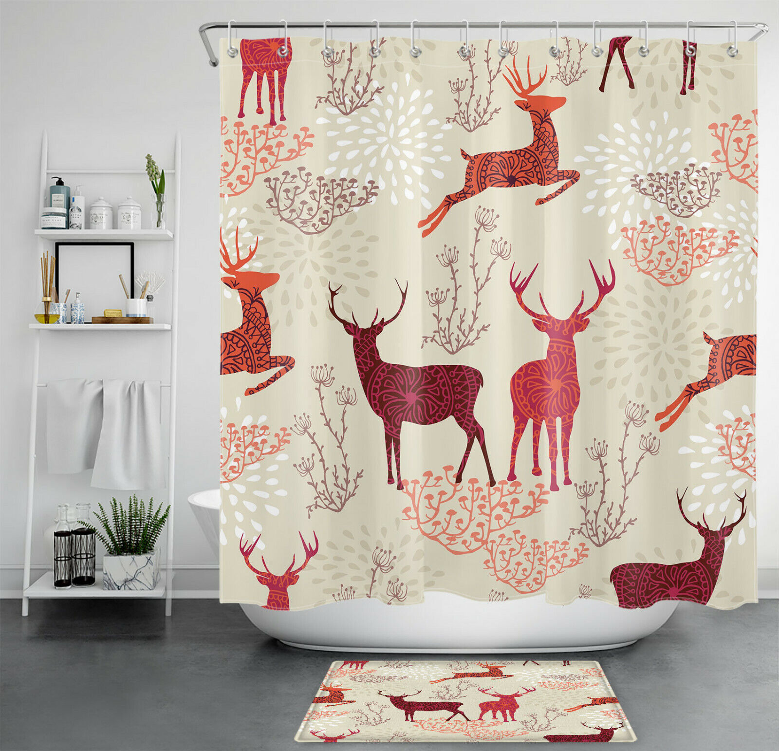Cartoon Elk Shower Curtain For Bohemian Bathroom