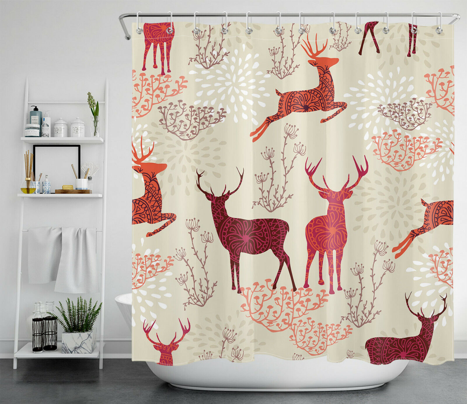 Cartoon Elk Shower Curtain For Bohemian Bathroom - Image 2