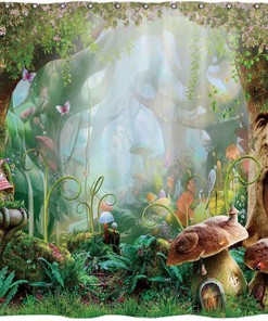 Cartoon Enchanted Forest Spring Shower Curtain With Mushroom And Wonderland Art By Allenjoy