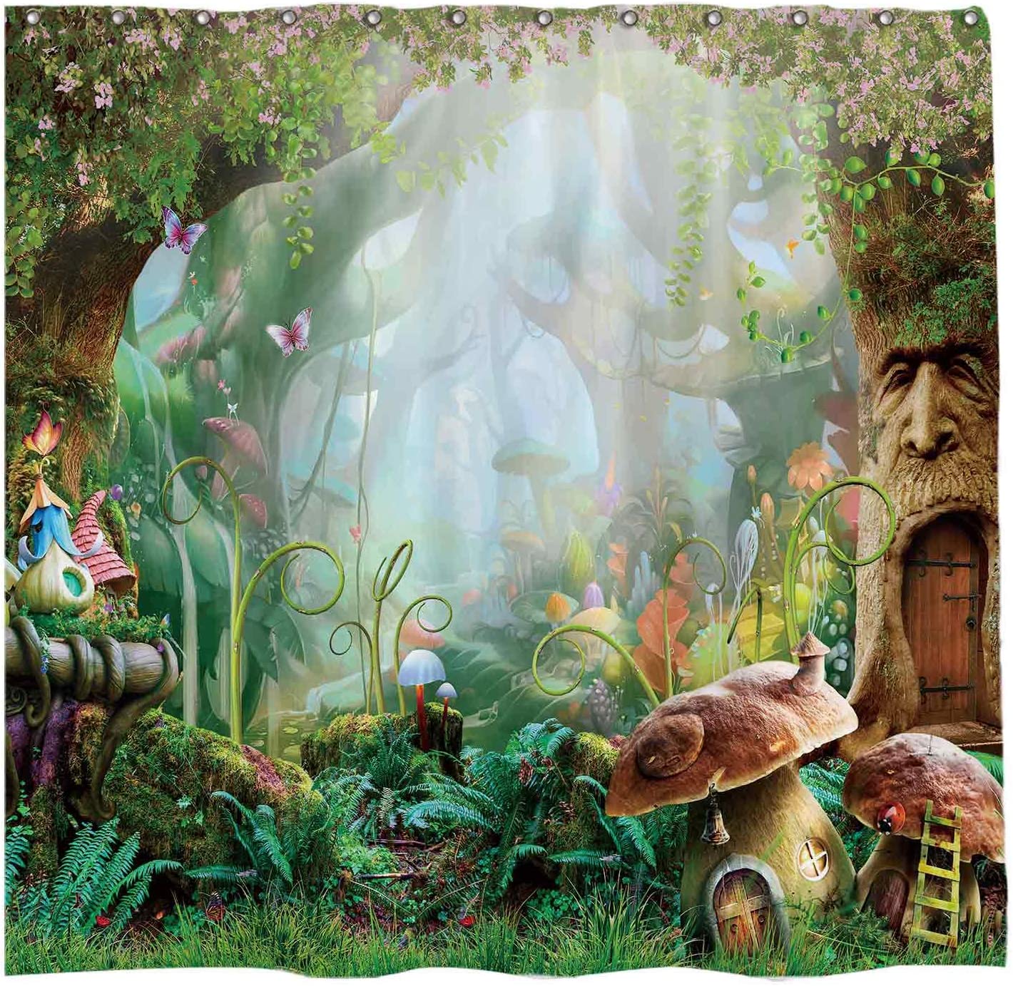 Cartoon Enchanted Forest Spring Shower Curtain With Mushroom And Wonderland Art By Allenjoy