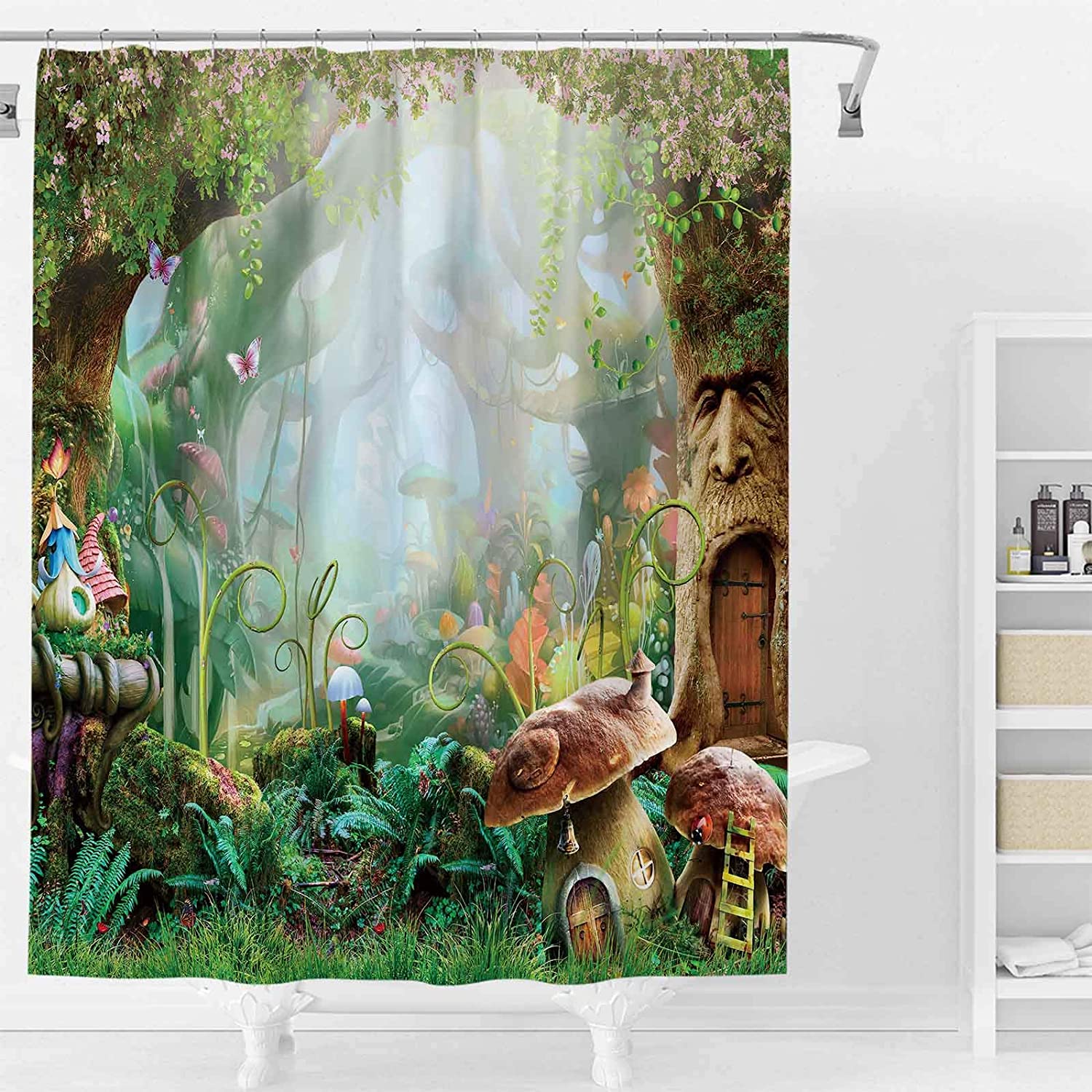 Cartoon Enchanted Forest Spring Shower Curtain With Mushroom And Wonderland Art By Allenjoy - Image 2