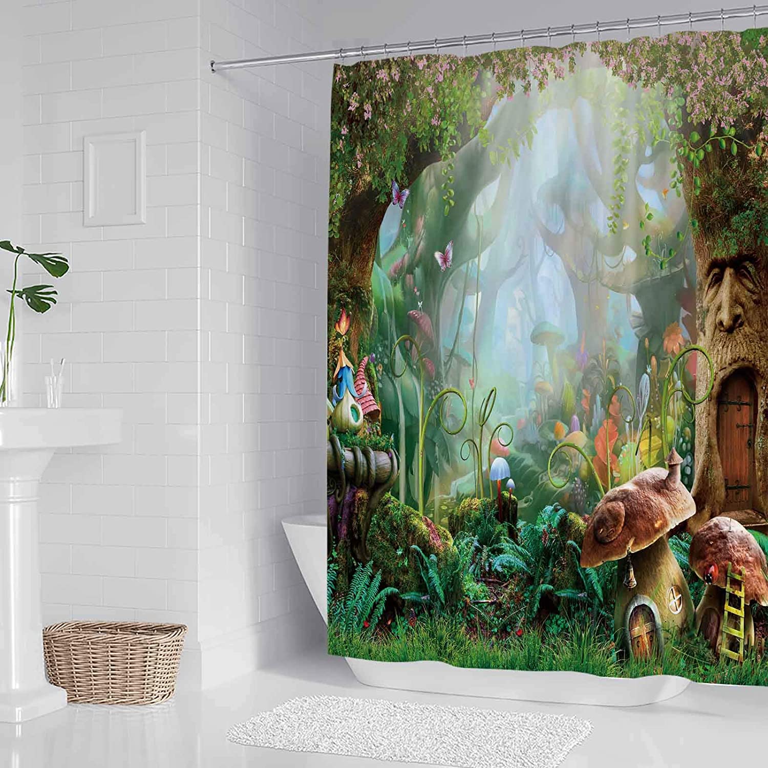 Cartoon Enchanted Forest Spring Shower Curtain With Mushroom And Wonderland Art By Allenjoy - Image 3
