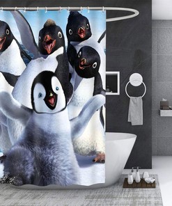 Cartoon Family Penguin Shower Curtain - Winter Animal Bathroom Decor