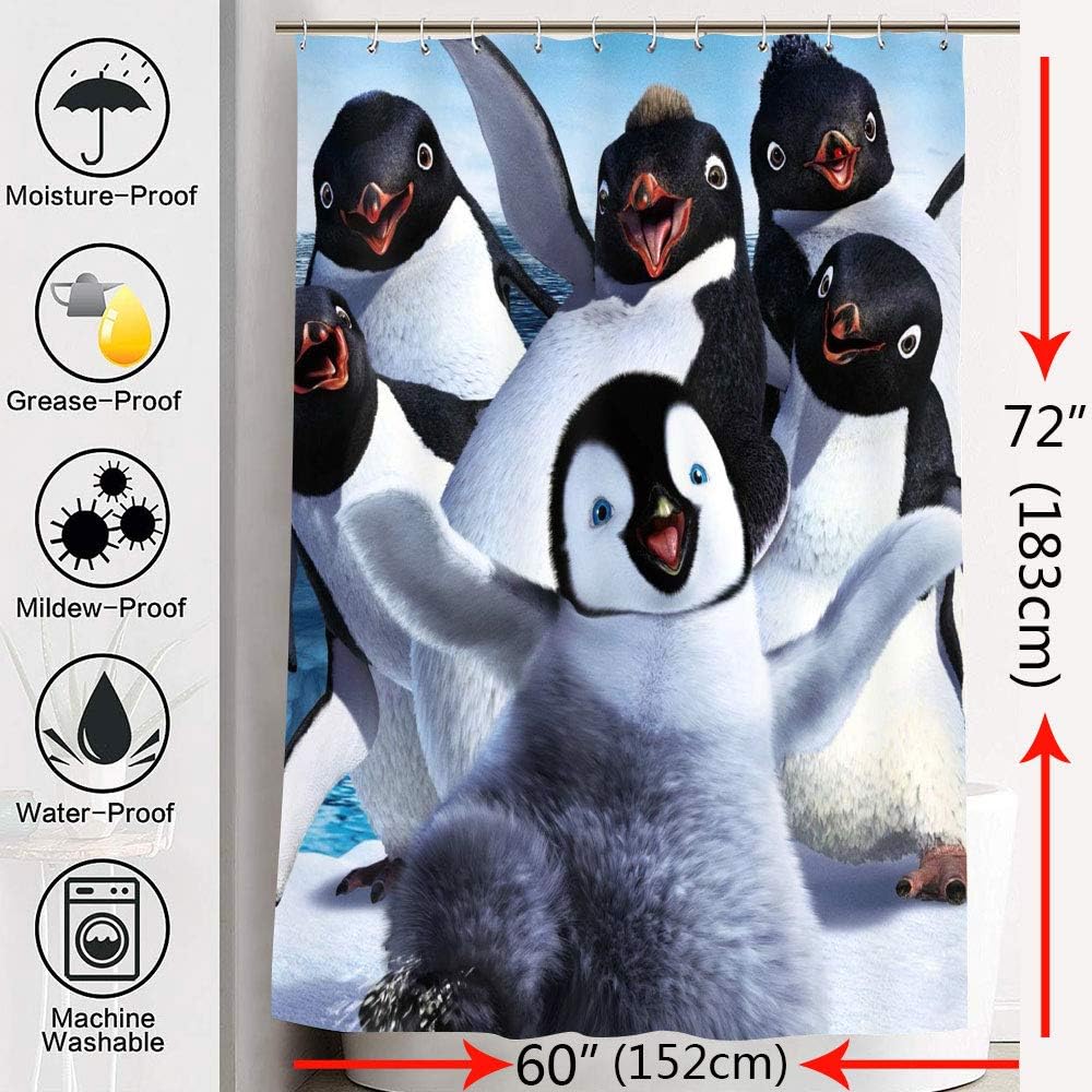 Cartoon Family Penguin Shower Curtain - Winter Animal Bathroom Decor - Image 2