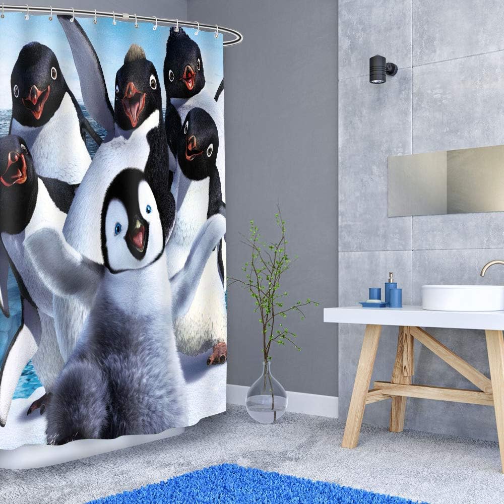 Cartoon Family Penguin Shower Curtain - Winter Animal Bathroom Decor - Image 3