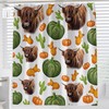 Cartoon Farm Highland Cattle Shower Curtain with Pumpkin and Cactus Bathroom Decor