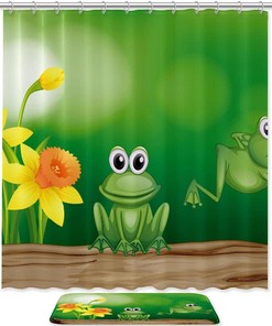 Cartoon Flower Frog Design Shower Curtain for Adorable and Quirky Bathroom Decor