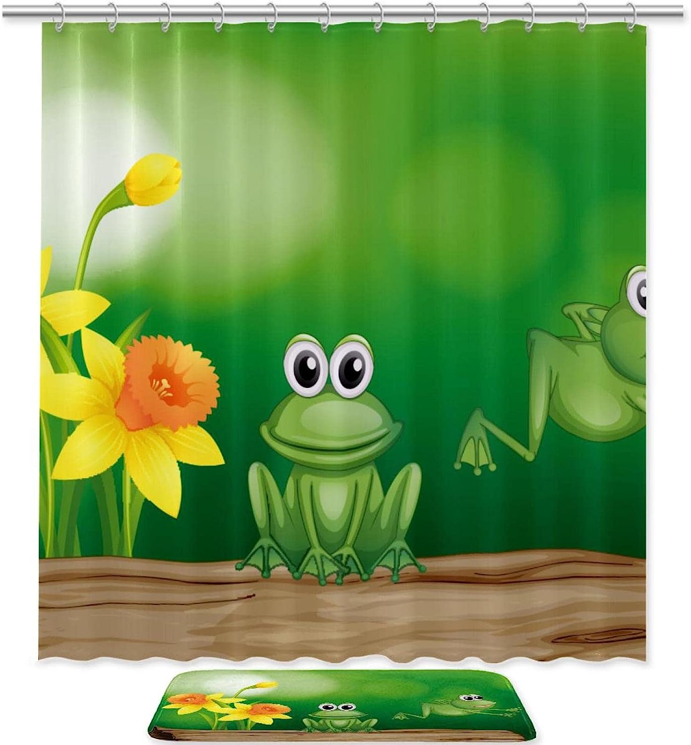 Cartoon Flower Frog Design Shower Curtain for Adorable and Quirky Bathroom Decor