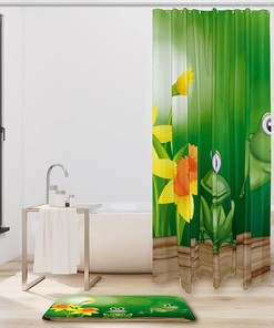 Cartoon Flower Frog Design Shower Curtain for Adorable and Quirky Bathroom Decor