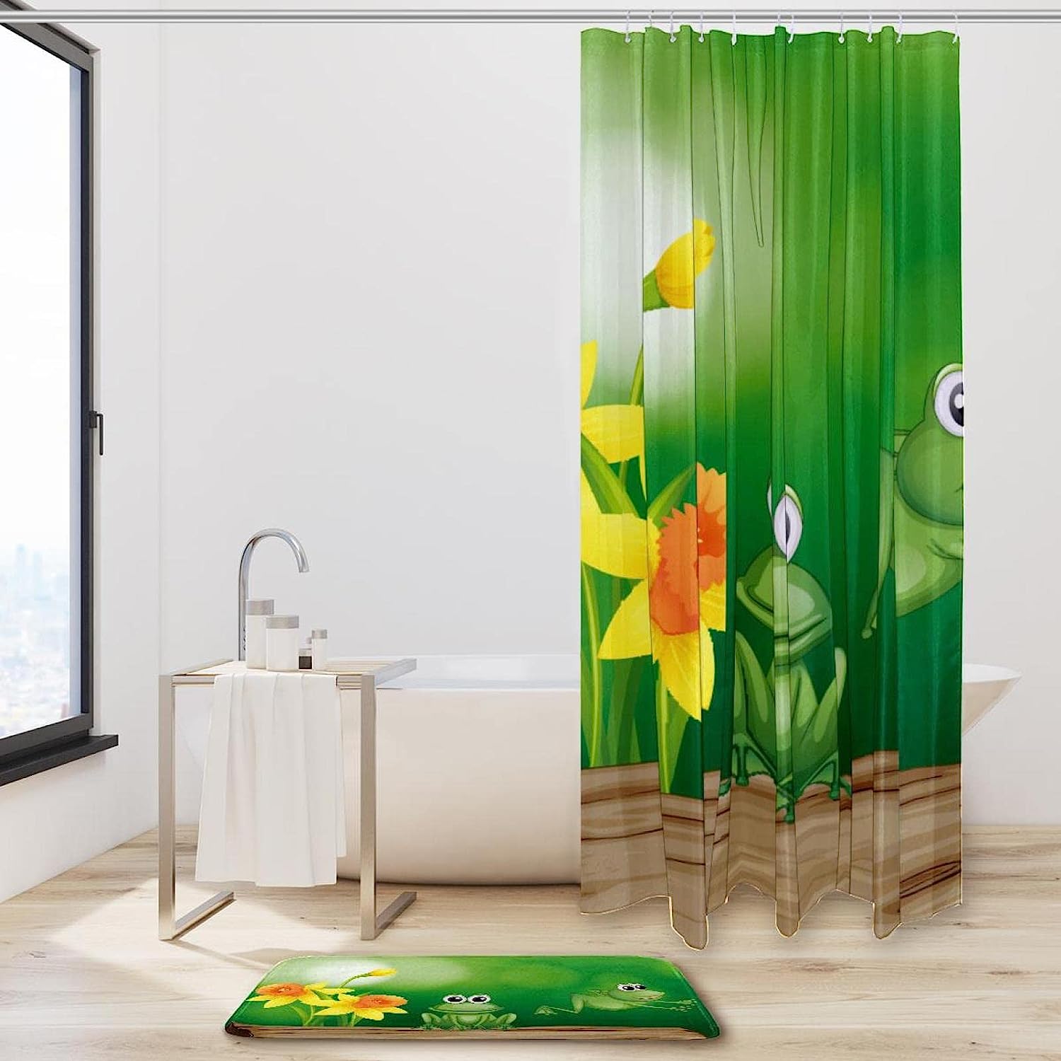 Cartoon Flower Frog Design Shower Curtain for Adorable and Quirky Bathroom Decor