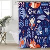 Cartoon Forest Owl and Fox on Tree Print Shower Curtain for Bathroom Decor