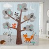 Cartoon Fox Owl Squirrel Snail Shower Curtain With Trees Mushroom Leaves, Cute Animal Bathroom Decor