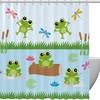 Cartoon Frog Playing Dragonfly Grass River Shower Curtain Heavy Duty Waterproof Hotel Bathroom Curtain