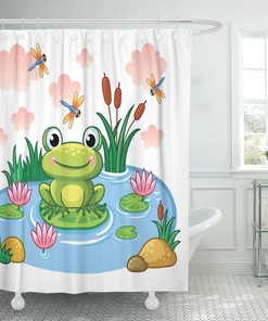 Cartoon Frog Shower Curtain, Colorful Bathroom Accessory 