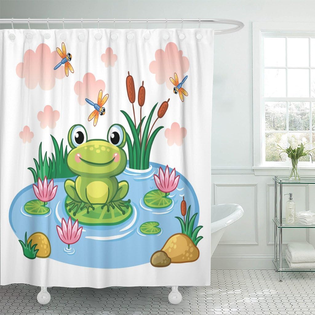 Cartoon Frog Shower Curtain, Colorful Bathroom Accessory