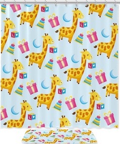 Cartoon Giraffe Gift Moon Cake Pattern Kids Bathroom Shower Curtain