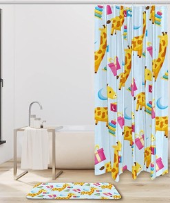 Cartoon Giraffe Gift Moon Cake Pattern Kids Bathroom Shower Curtain