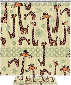 Cartoon Giraffe Pattern Shower Curtain, Microfiber Bathroom Accents Fabric Machine Washable