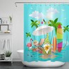 Cartoon Gnome Beach Shower Curtain, Surfer Flamingo And Palm Trees Bathroom Decor