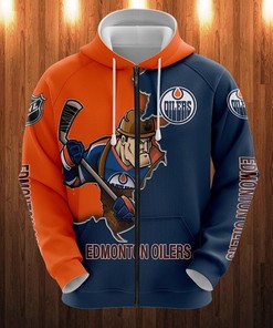 Cartoon Graphic All Over Print 3D Zip Hoodie For Fans Of Edmonton Oilers