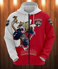 Cartoon Graphic All Over Print 3D Zip Hoodie For Fans Of Florida Panthers
