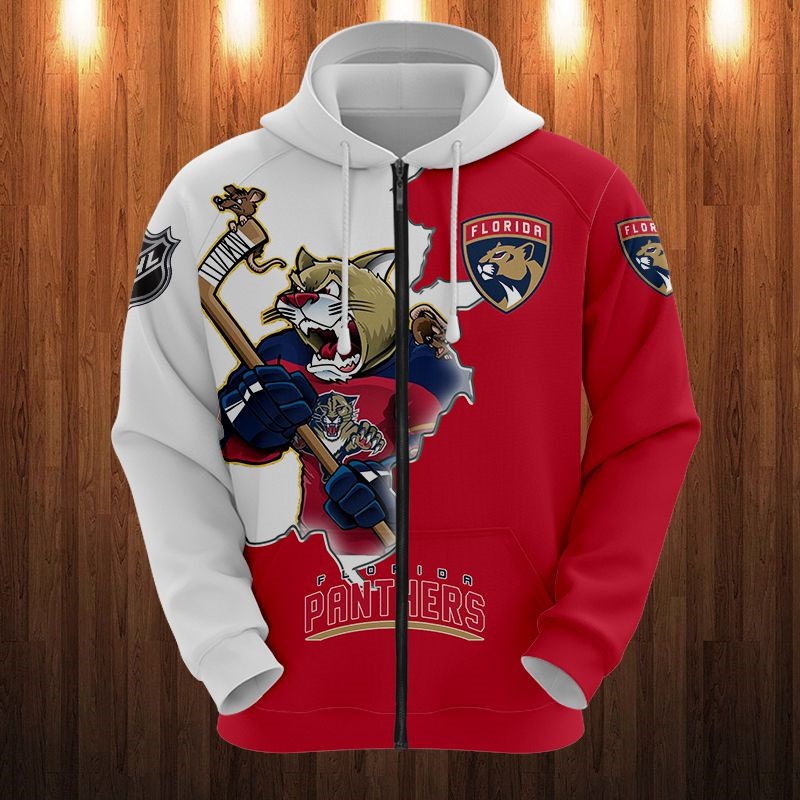Cartoon Graphic All Over Print 3D Zip Hoodie For Fans Of Florida Panthers