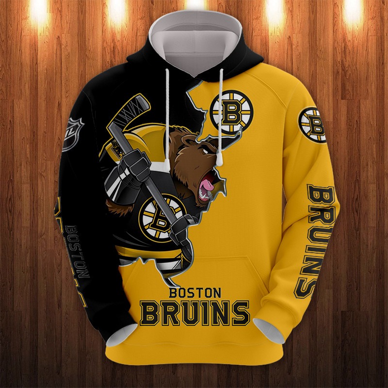 Cartoon Graphic All Over Print Boston Bruins Hoodie 3D Zip Hoodie For Fans