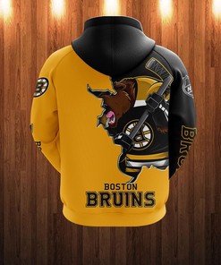 Cartoon Graphic All Over Print Boston Bruins Hoodie 3D Zip Hoodie For Fans