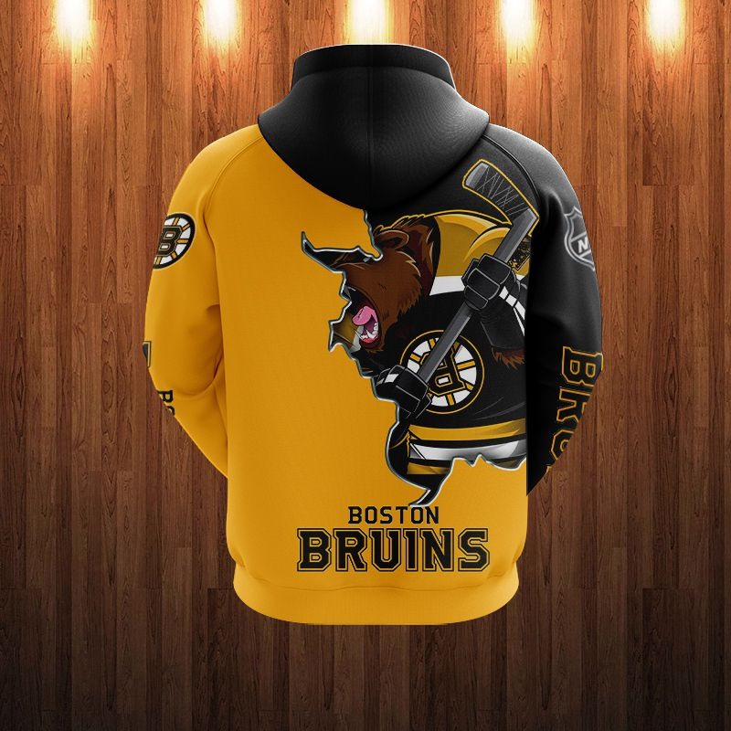 Cartoon Graphic All Over Print Boston Bruins Hoodie 3D Zip Hoodie For Fans